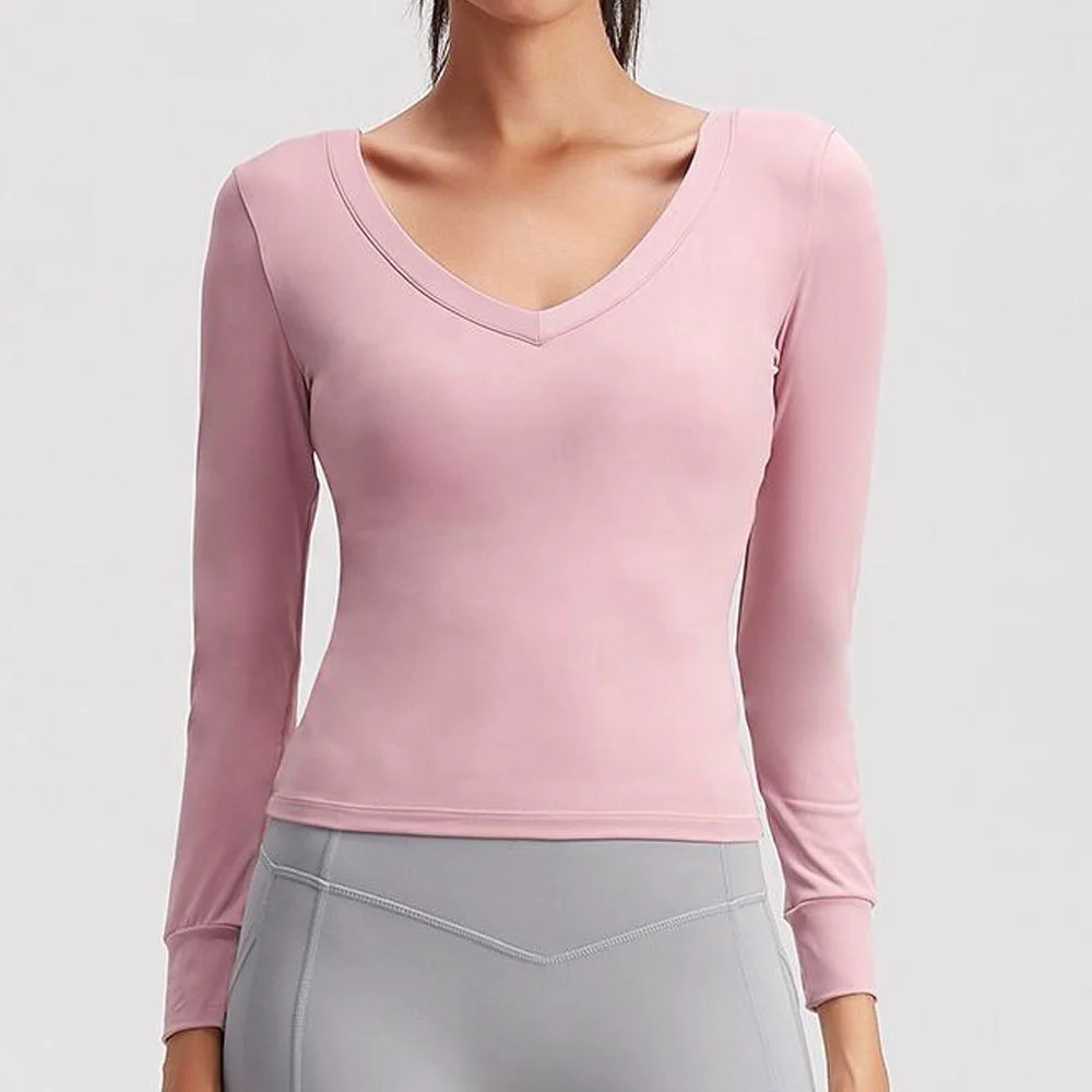 Ladies Plus Size Dry Fit OEM High Stretch Compression Crew Neck Long Sleeve Yoga Sports Fitness T-Shirt Non-adjusted Straps