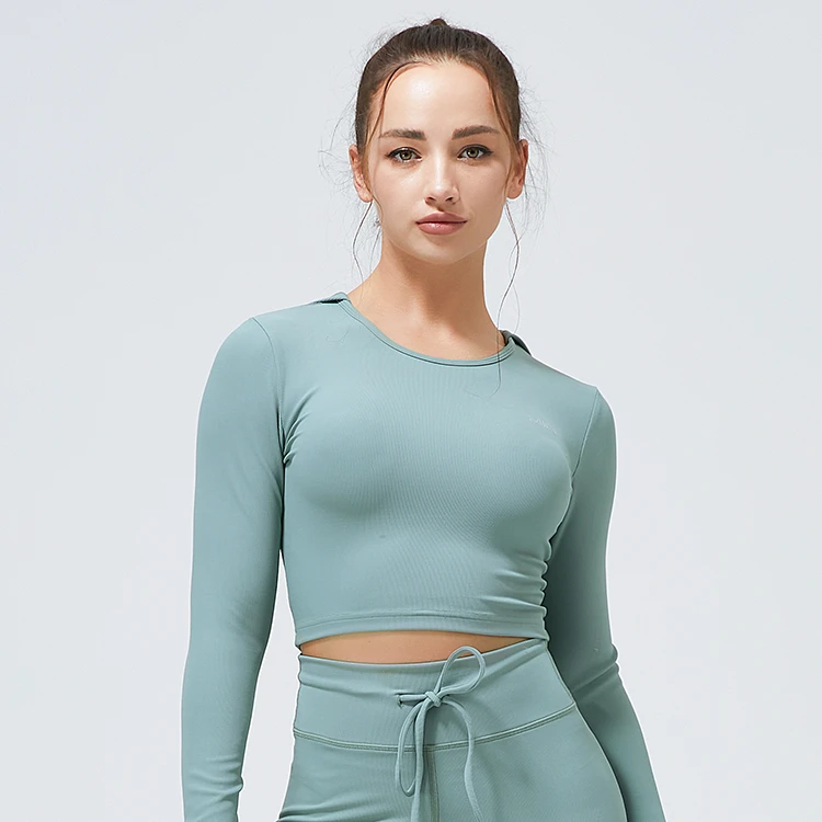 New Arrival Women Sports Long Sleeves Wholesale Women Yoga Top Custom Hooded Gym Wear for Exercise
