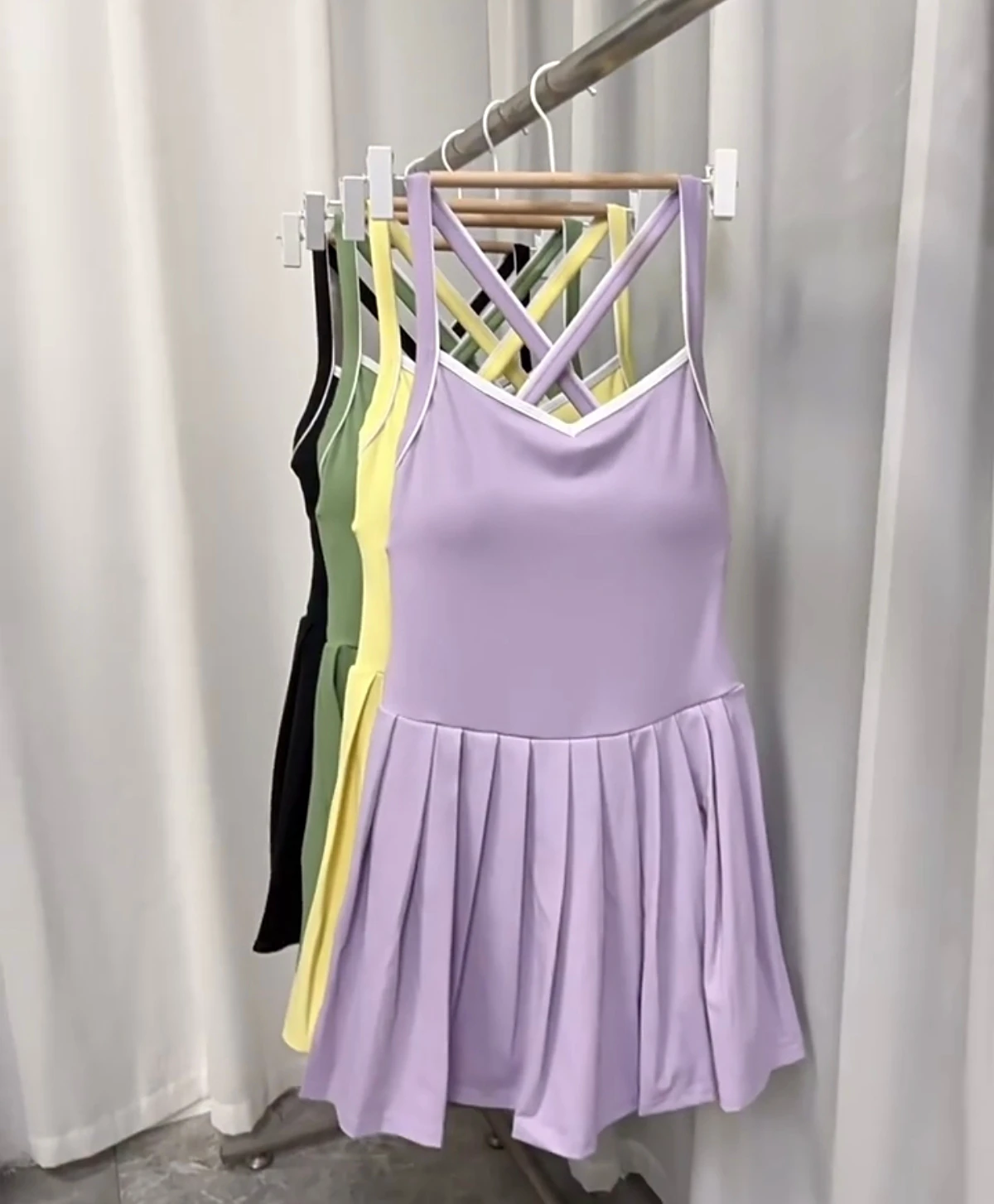 A92 Yoga Piece Dress with Chest Pads Color-Blocked Pleated Skirt High-Elasticity Quick-Drying Anti-Flashing Golf Tennis Skirt