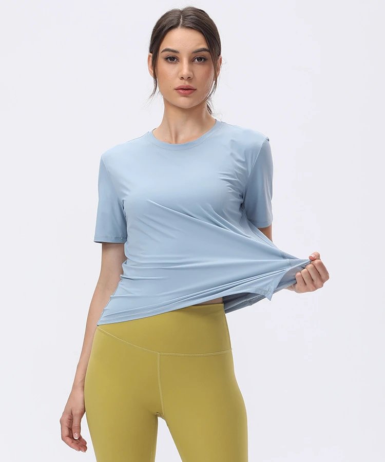 New Women's Custom Logo T- Shirt Tops Slim Yoga Short Sleeve Breathable Round Neck Workout Running Gym Quick Dry Shirt