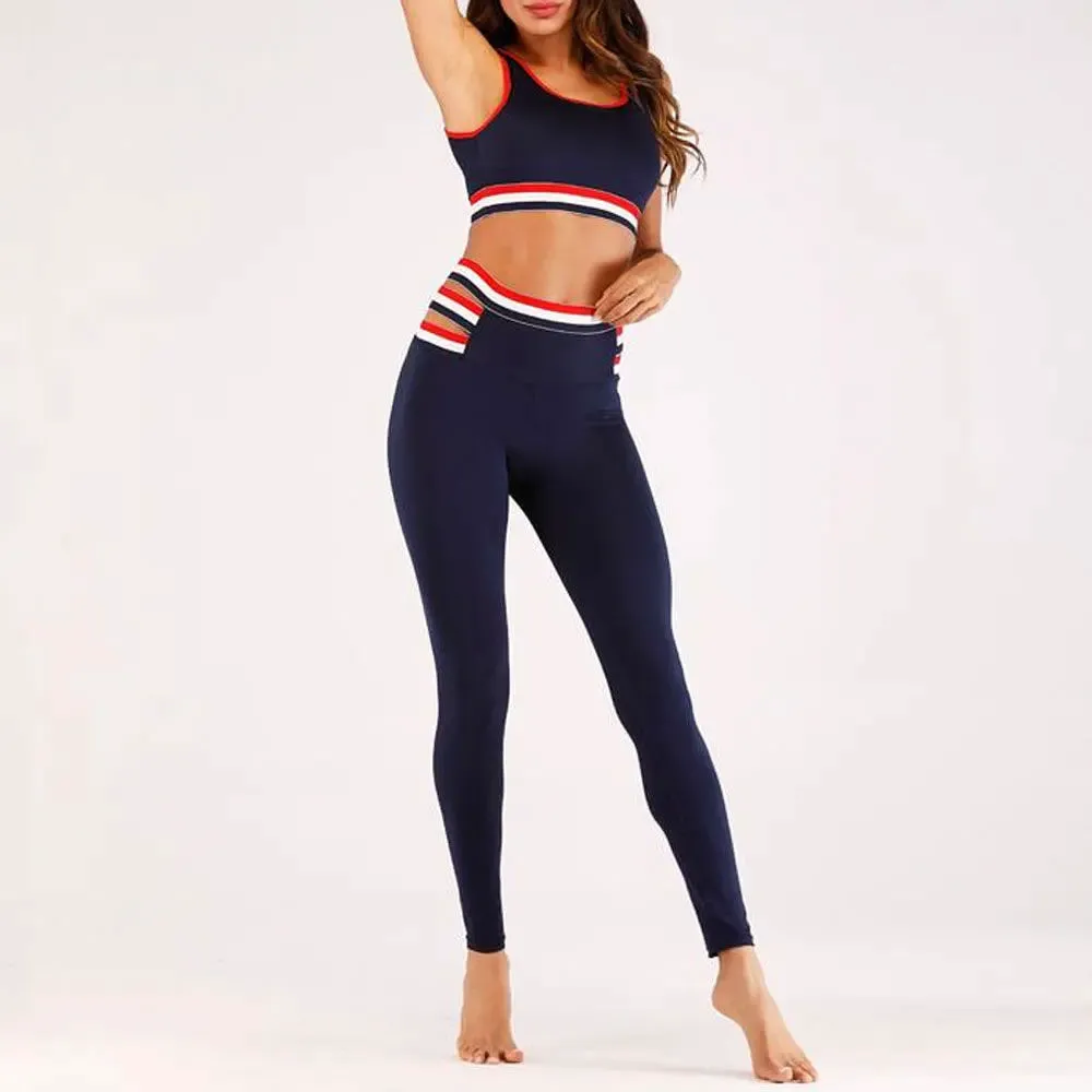 New Arrival Elastic Waist Hem Bra & Legging Yoga Sets Sports & Active Wear Women's 2-Piece Gym Fitness Compression Yoga Suit