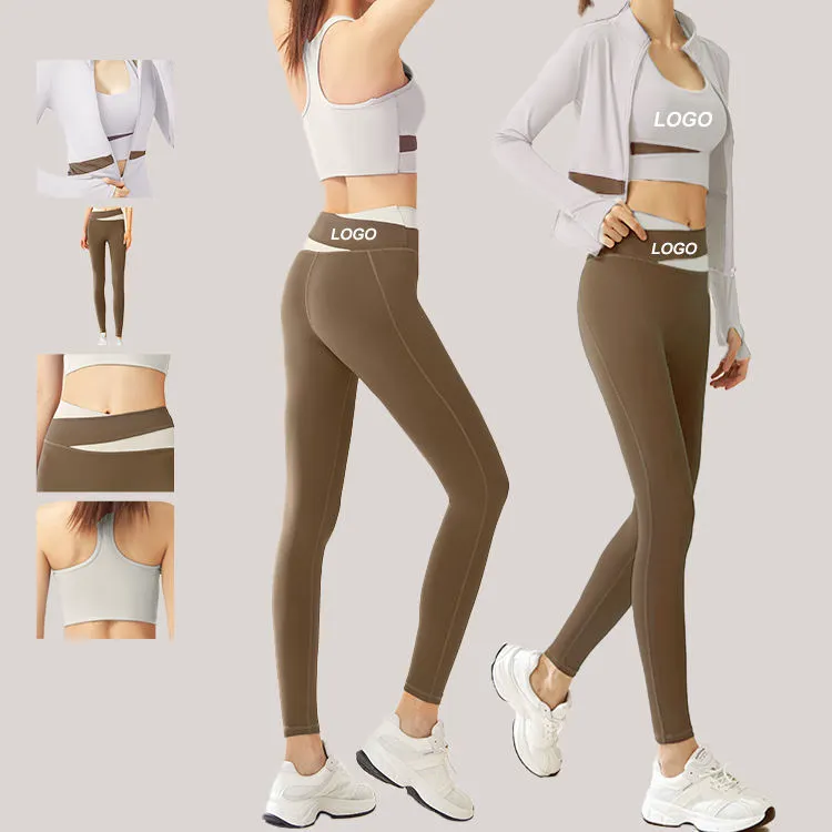 Solid Two-Piece Drawstring Yoga Suit Set Quick Dry Breathable Seamless Elastic Slimming Fitness Wear