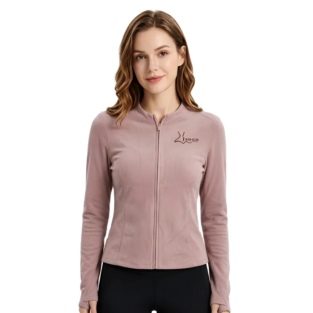 Jaoon Women's Breathable Eco-Friendly Yoga Sports Top Quick Dry Long Sleeve Zip-Up Stand Collar Simple Fashion Regular Fit Print
