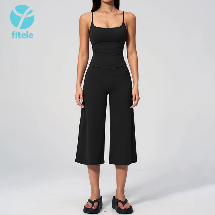 New Camisole Yoga Vest High Waist Quick-drying Casual Mid-length Pants Running Outdoor Solid Color Loose Fit Women's
