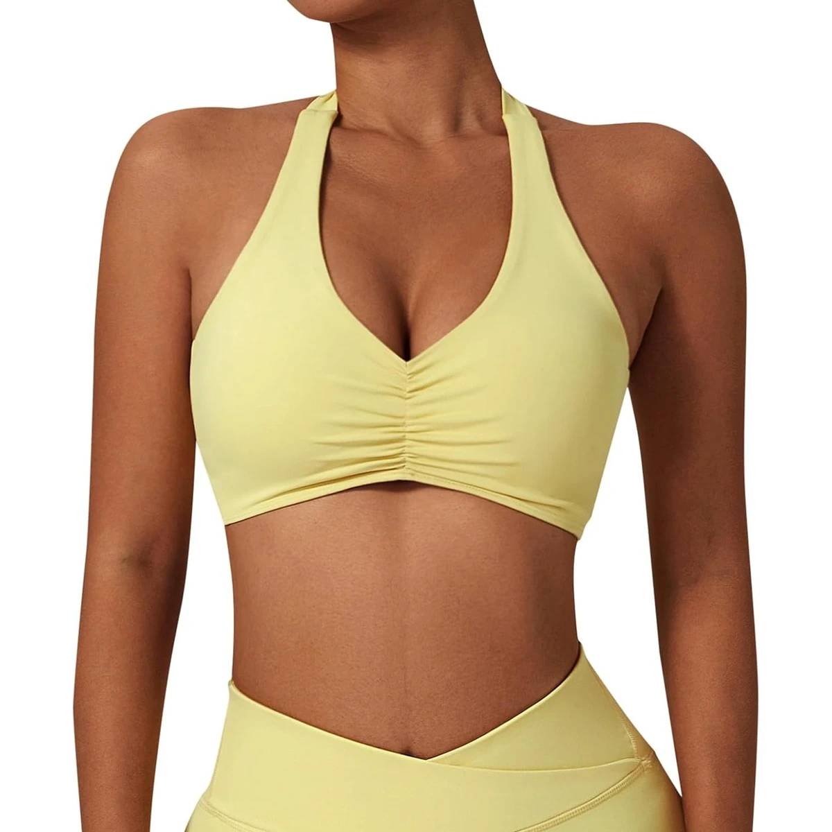 Wholesale Halter Neck Low Cut Sports Bra Custom High Quality Women Running Training Workout Backless Padded Yoga Bra Top