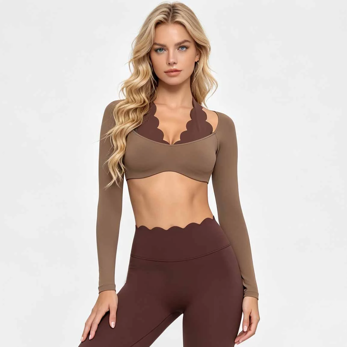 OEM Custom Women Yoga Long Sleeve Petal Cut Tshirt Halter Lace Breathable Quick Dry Fitness Pilates Gym Slimming Summer Top