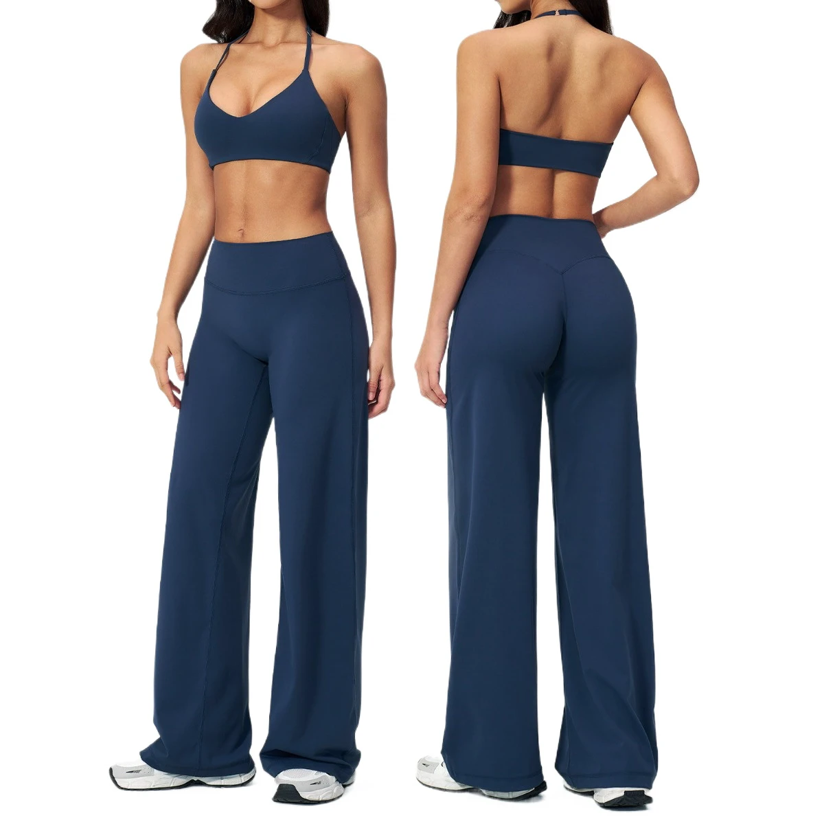 Women's Cross-Border Summer Outdoor Solid Slim Back Beauty Yoga Bra Quick-Drying Running Fitness Flared Sports Two-Piece