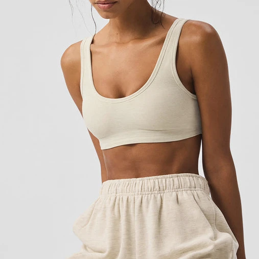 Women Scoop Neck Sleeveless Workout Yoga Padded Bra 87% Polyester 13% Elastane Medium Support Pullover Sports Bra