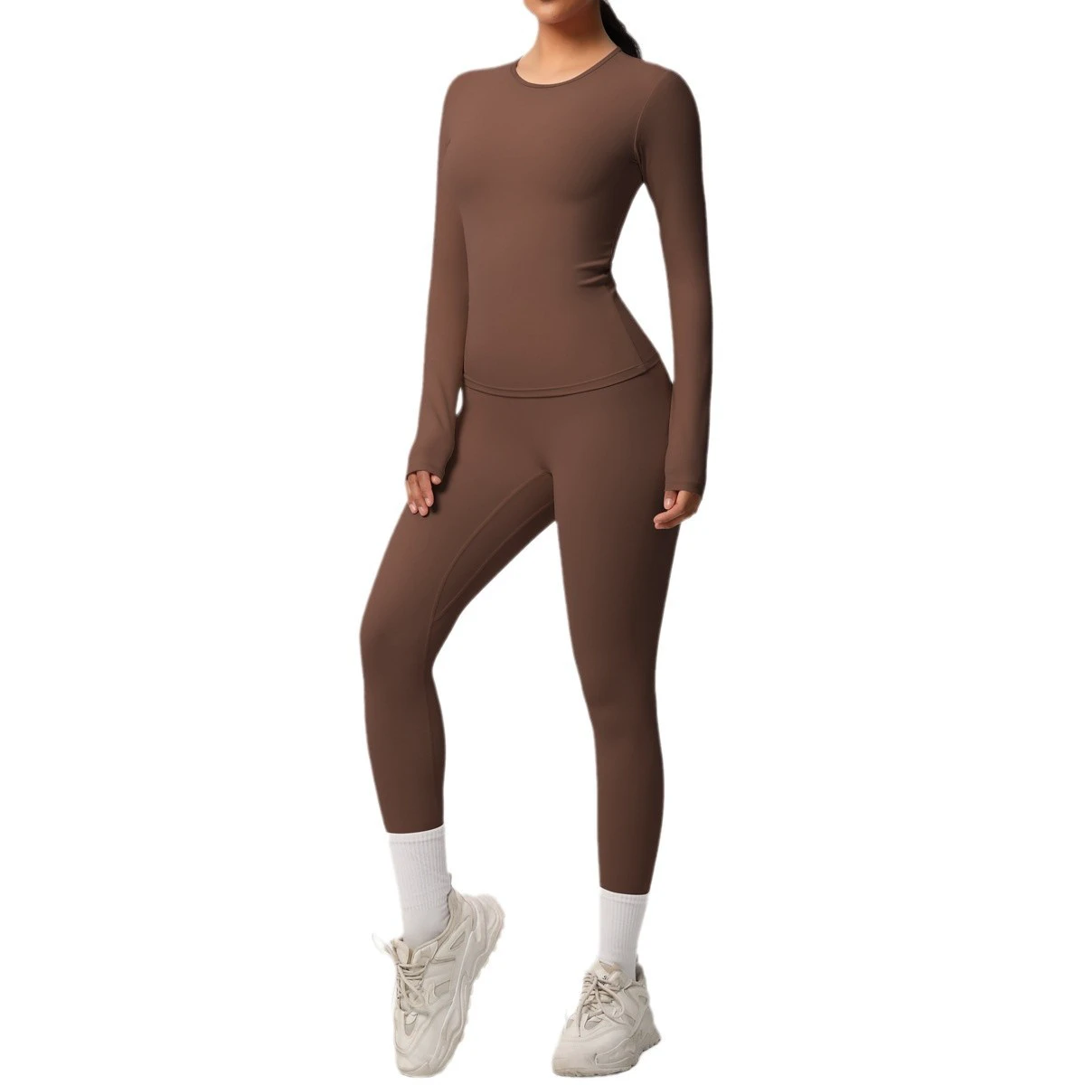Double-sided Sanding Breathable Tight Solid Color Spandex/Nylon Wrinkle-Resistant Eight-Piece Yoga Suit Set For Women