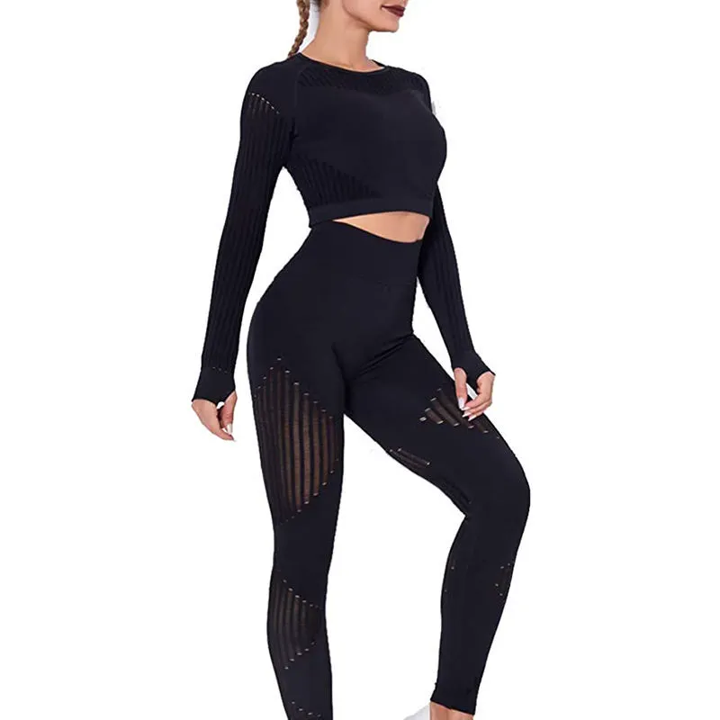 Double Sided Brocade Sports & Active Wear Women's 2-Piece Gym Fitness Yoga Suit Easy Wear Full Sleeves Top & Legging Yoga Sets