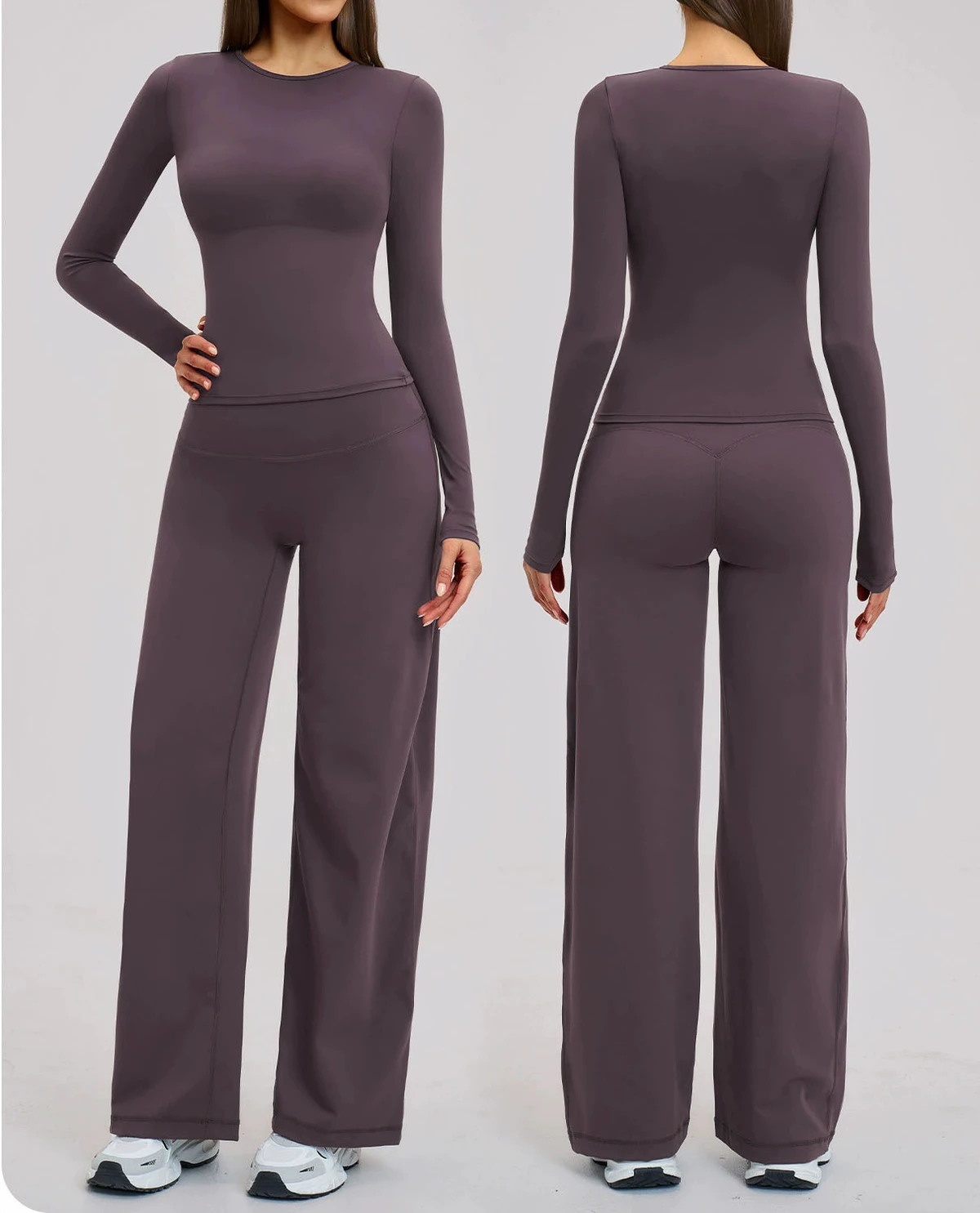YanRuo Spring Brushed Cotton Yoga Long-sleeved Loose-fitting Wide-leg Pants For Outdoor Running And Fitness Training Set
