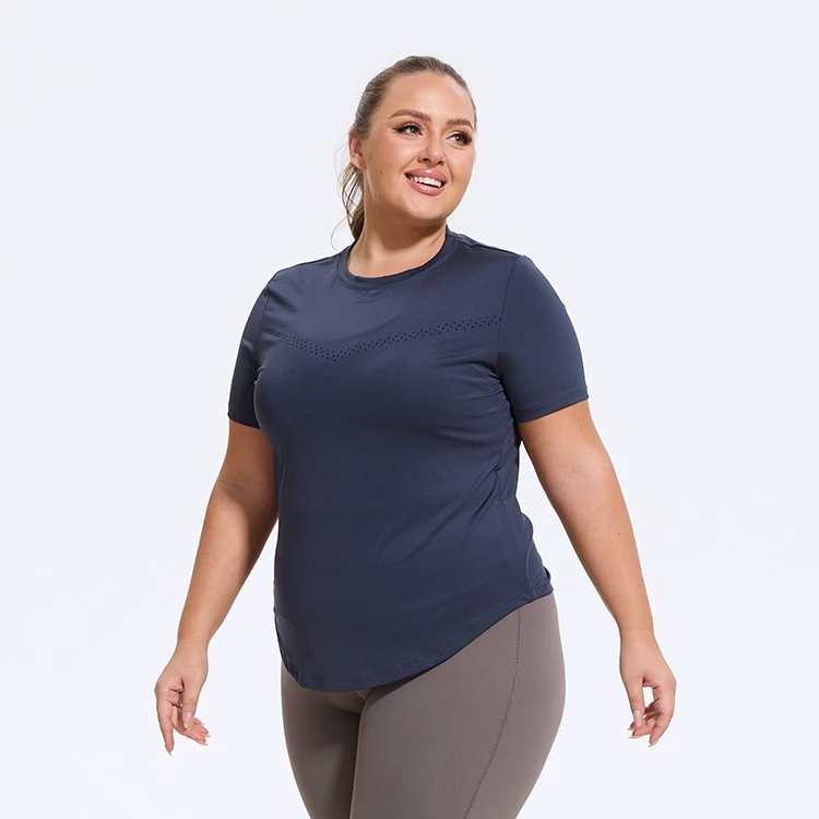 Women's Large Size Fitness Running T-Shirt Breathable Lightweight Quick-Drying Elastic Yoga Top Loose Mesh Plus Size