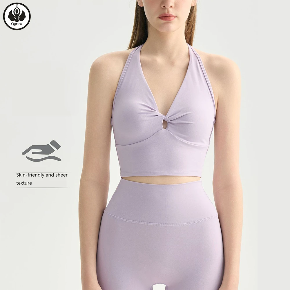 QUMOR New Style Backless V Neck Eco-Friendly Yoga Top Comfortable Breathable Light Support Sports Fitness Vest