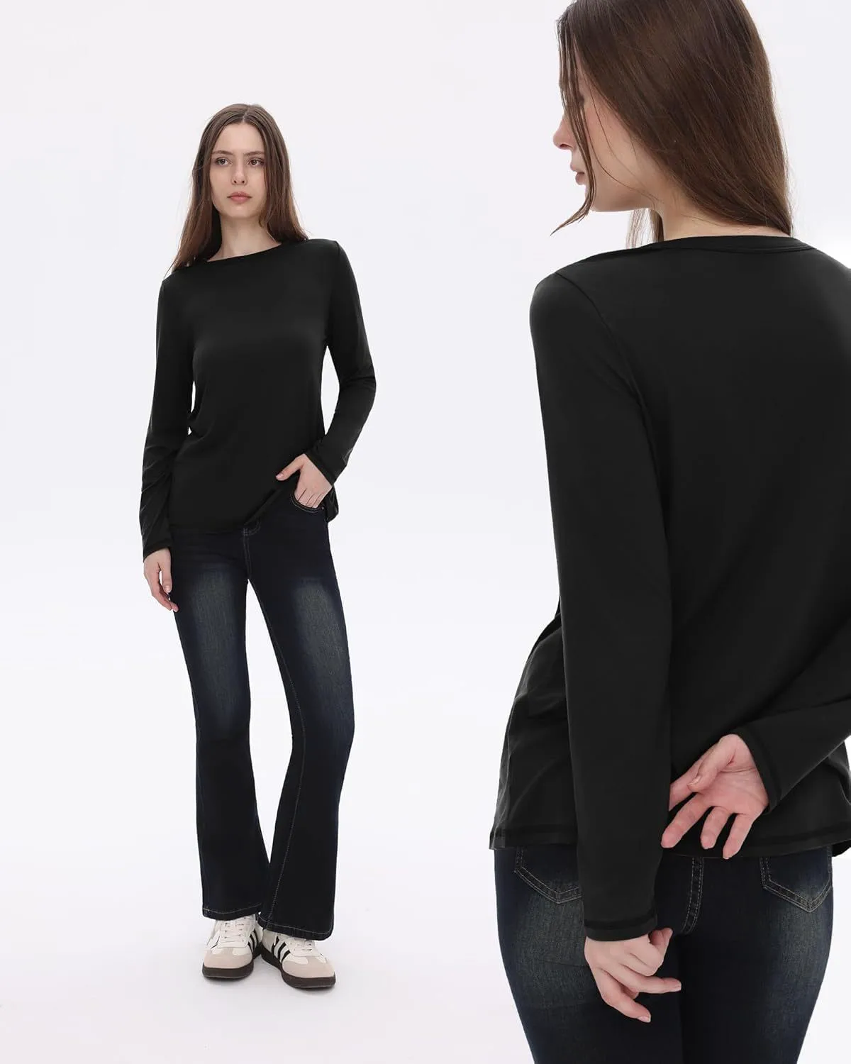 Wholesale Women's Casual Solid Quick Dry Breathable Yoga T-Shirts Naked Feeling Soft Compressed Long Sleeve Loose Fit Running