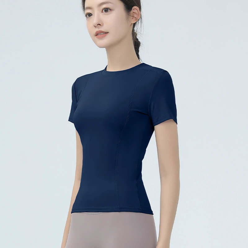 D-DST2766 Yoga Top - Short-Sleeved, Form-Fitting, Slimming Workout Top Nude-Coloured, High-Stretch Sports Running T-Shirt