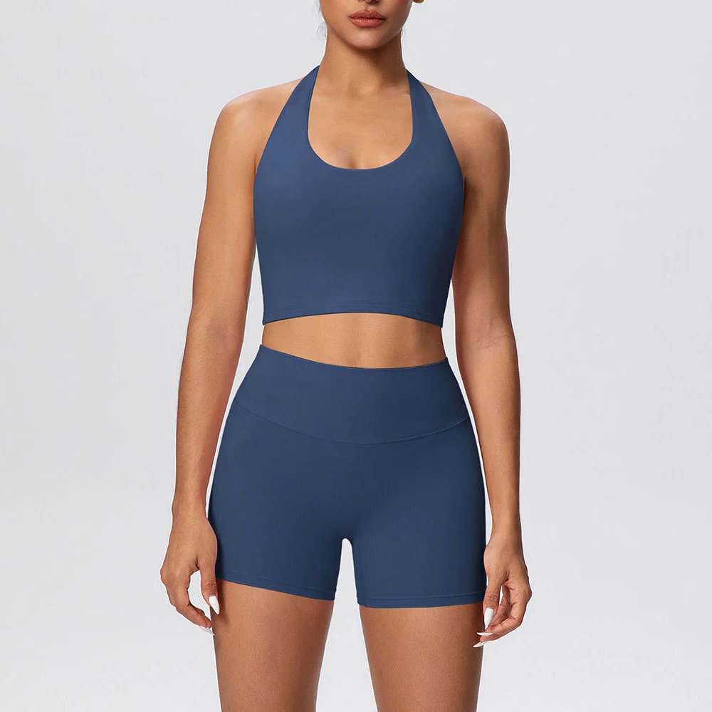 High Quality 2 Piece Fitness Clothing Women Yoga Wear Set High Elastic Running Sports Gym Fitness Set Compression Shorts