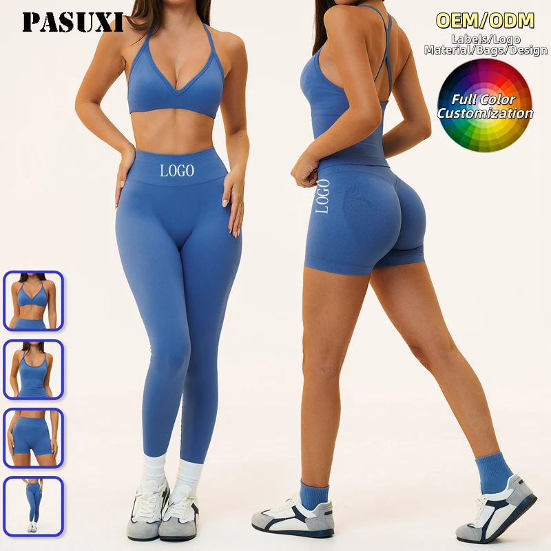 PASUXI Brand New Women's Yoga Outfit Breathable Quick Dry Sports Bra High Waist Workout Leggings Plus Size Gym Fitness Patchwork