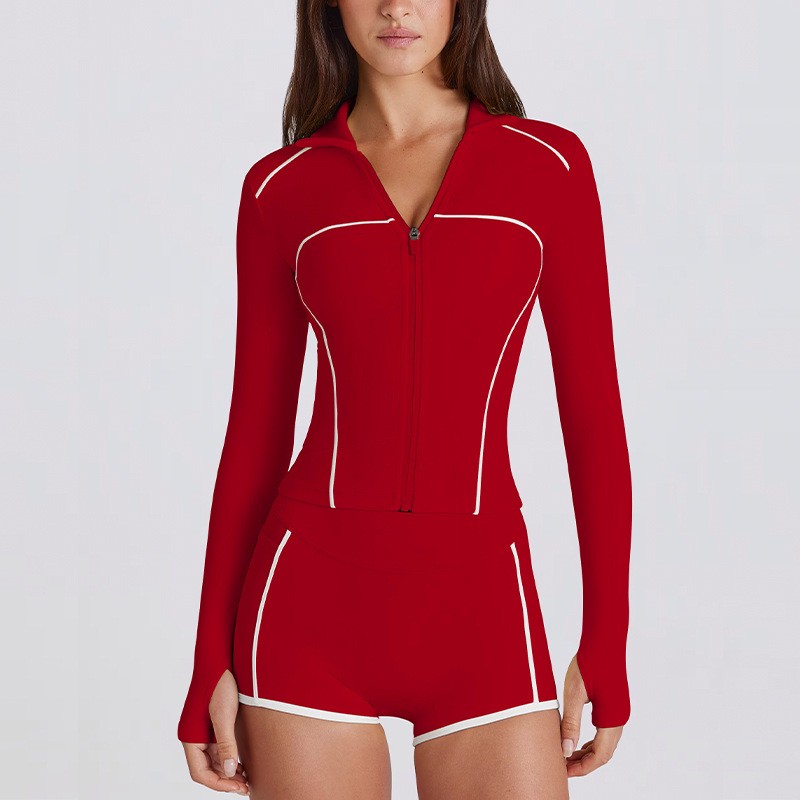 Cross-Border Lightweight Quick-Drying Long-Sleeved Yoga Top Sports Fashion Slim-Fitting Zipper Jackets Sun Protection Front
