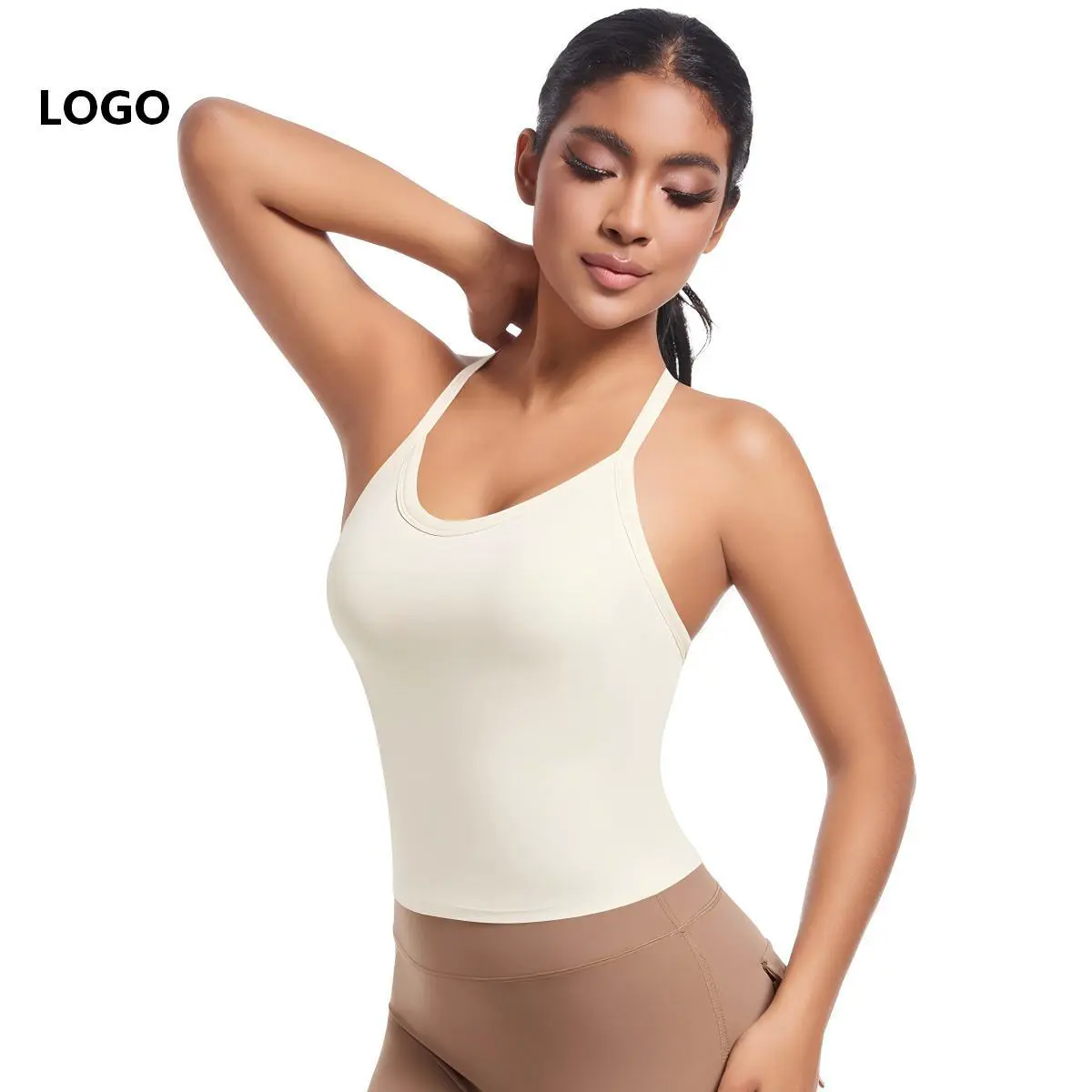 Custom Logo Front Women's Breathable Spandex Seamless Cross-Back Yoga Sports Bra & Running Fitness Vest Top