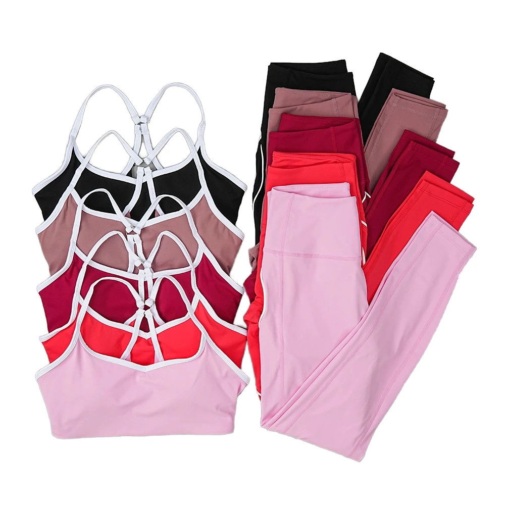 Solid Color Plus Size Gym Yoga Set Fitness Suit High Waist Legging Cross Back Sports Bra Seamless Lightweight Recyclable