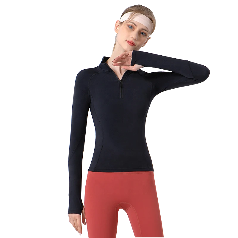 Running Sportswear Quick Dry Breathable Slim Fit Knitted Yoga Half Zipper Sports Top Long Sleeve Gym Fitness for Women