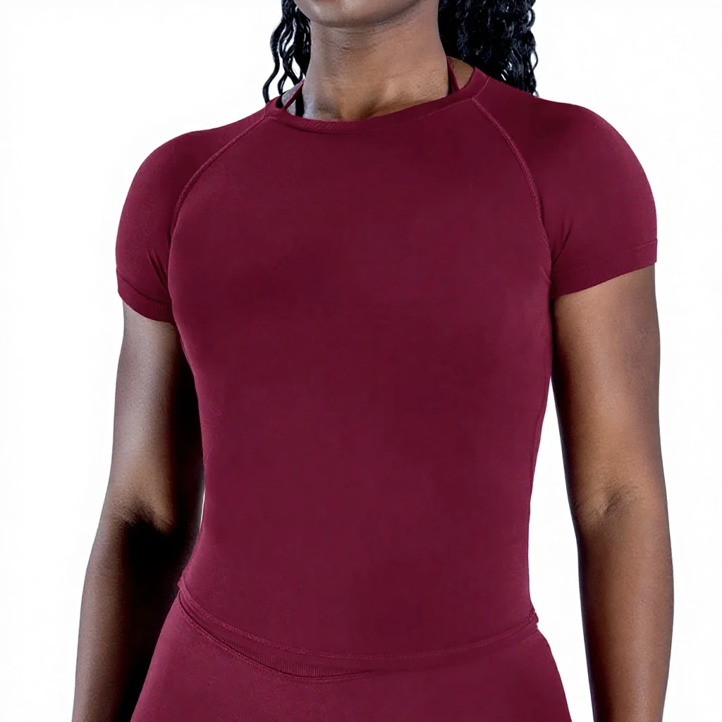 Seamless Spandex/Nylon Yoga Short-sleeved Four-Way Stretch Breathable High Elastic Moisture Absorption Sweat-wicking Tight
