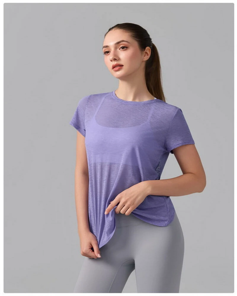 ZONA Backless Striped Criss Cross Neck Sports Short-sleeve Tank Top Quick-drying Breathable Fitness Cover for Running Training
