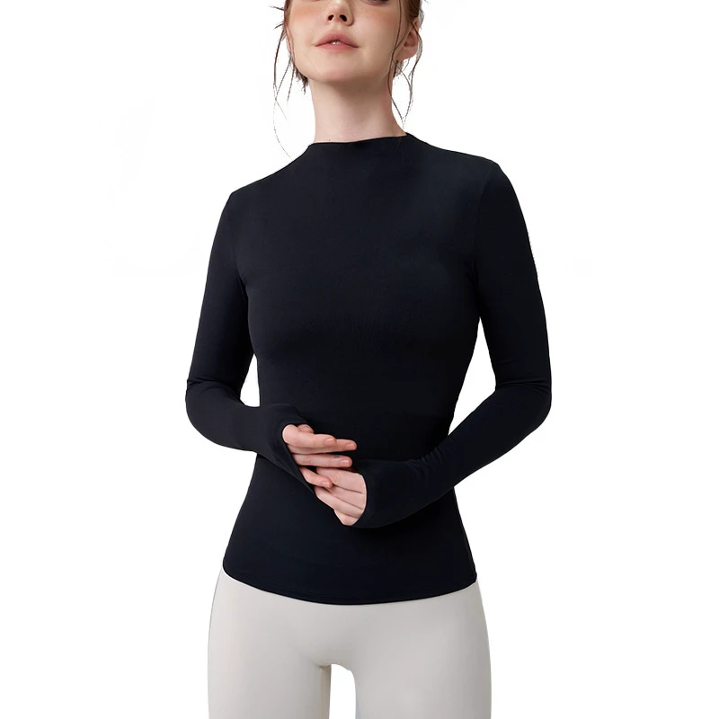 Women's Casual Long Sleeve Gym Top Comfortable Round Neck Yoga Fitness Running Cycling Gear Front Logo Four-Way Stretch T-Shirt