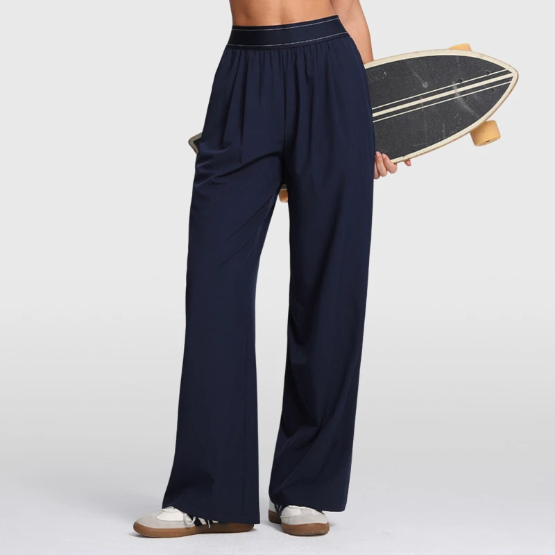 Custom logo Newly Casual High Low Elastic Women Sweatpants Loose Sports Yoga Pants Pockets Nylon Fabric Casual Wide Leg Pants