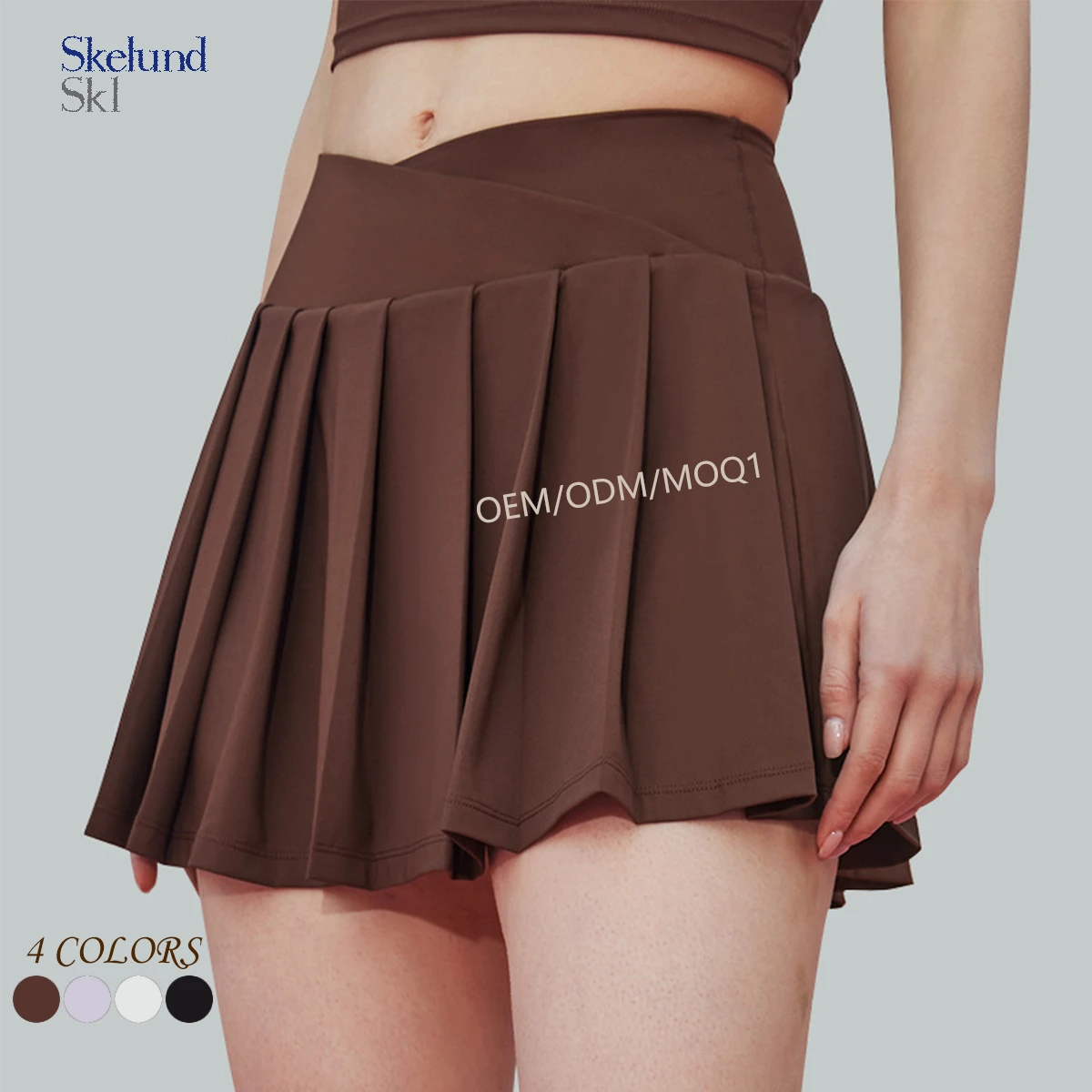 Wholesale Customized Women's Two-piece Pleated High-waisted and Slimming at the Back Waist with Pockets Yoga Skirt for Sports