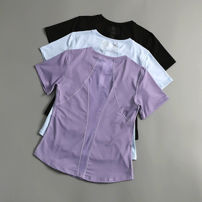 Women's Sports T-shirt Quick-Dry Short-Sleeved Slim-Fit Yoga Top Summer Lightweight Breathable Spandex/Polyester