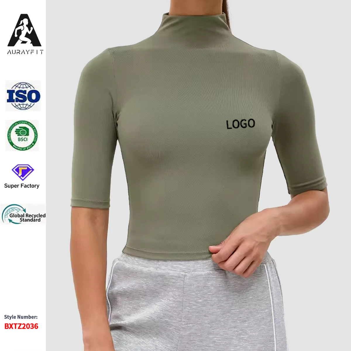 Cross-border New High Neck Half Sleeve Yoga Suit Women's Slimming Tight Fit Running Quick-drying Spandex/Nylon Fitness Top