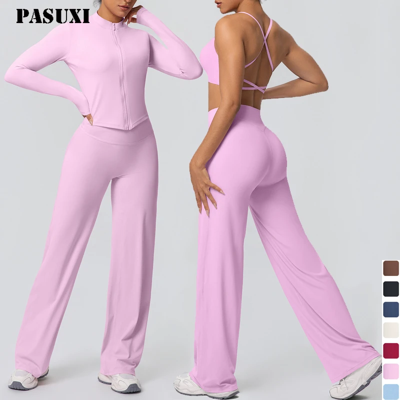 PASUXI Custom Women's Activewear Set Breathable Quick Dry High-Waist Yoga Leggings Sports Bra Shorts Gym Fitness 4 Piece Set