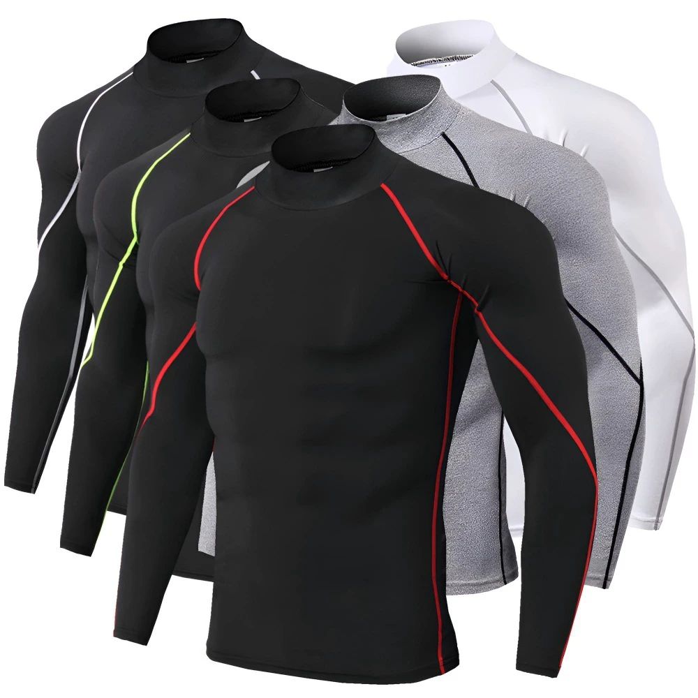 Custom Logo Long Sleeve Gym Rashguard Printed Pattern Knitted Fabric Active Tops Compression Shirts for Men