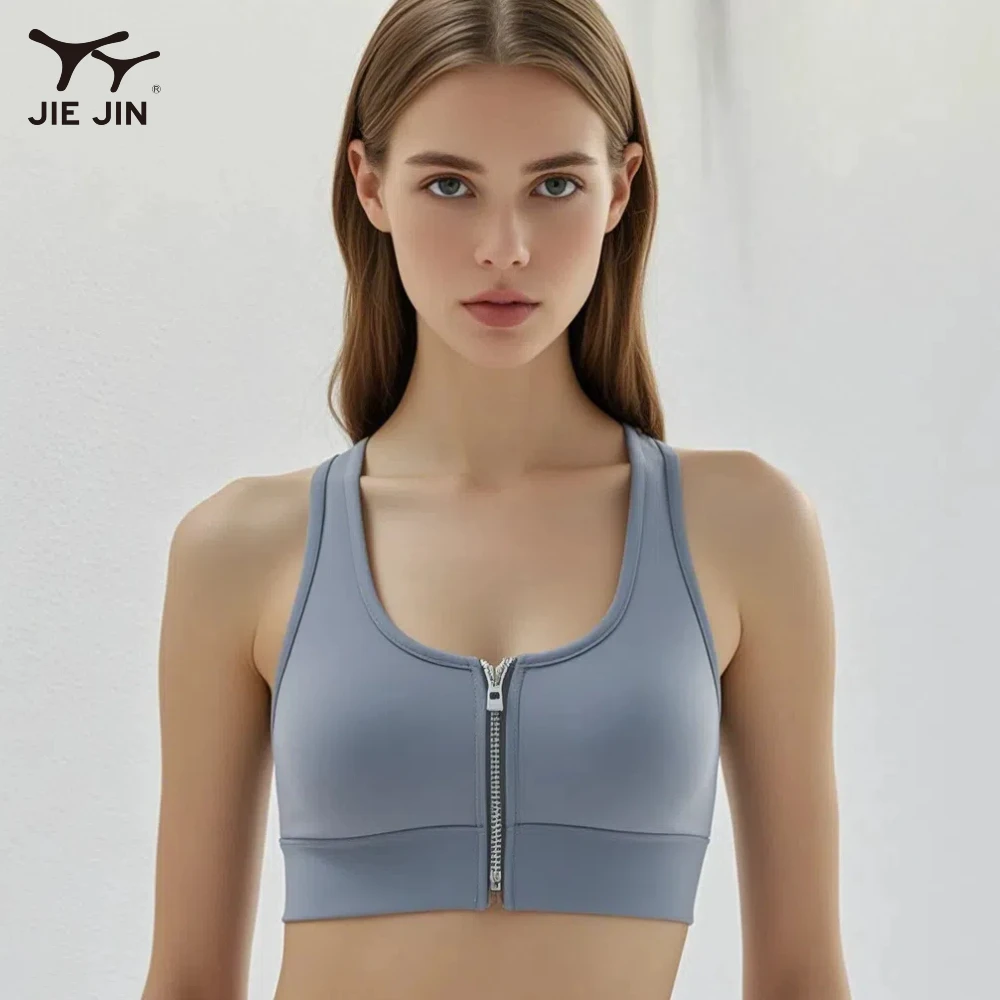 JIEJIN OEM Active Wear High Impact Support Front Zipper Yoga Sports Bra for Women With Large Size