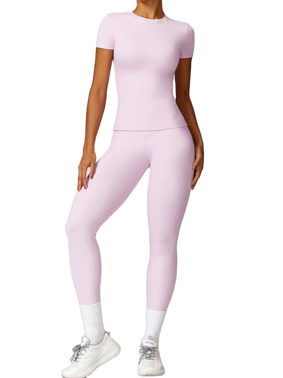 Quick-drying Outdoor Running Exercise Round-neck Tight-fitting Slimming Short-sleeved Fitted Long Pants Set Yoga Fitness Suit