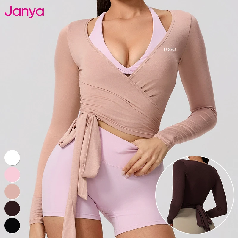 Janya High Quality Breathable Quick Dry Dance Fitness Active Tops Gym Training Long-Sleeve Ballet Wrap Top Yoga Shirt for Women