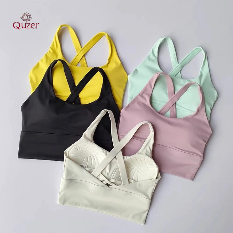 Wholesale Business Supply Fixed Padding Sports Bras Girls Bra Top Compression Woman Gym Fitness Bra