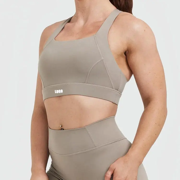 OEM Custom Manufacturers Women Back Cross U-Neckline Wide Strap High Support Workout Sexy Bra With Removable Padding