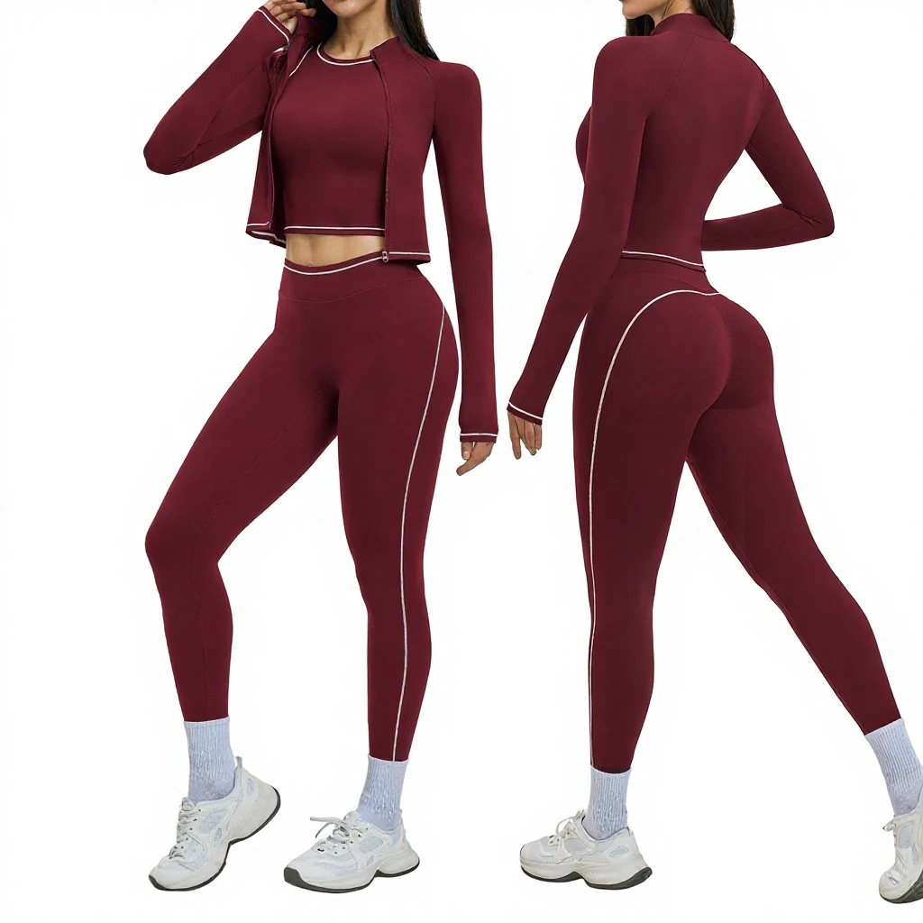 Women's Bra Yoga Set Three-Piece Color-Blocking Wrinkle-Resistant Sweat-Wicking Spandex/Nylon Slim Fit for Outdoor Sports
