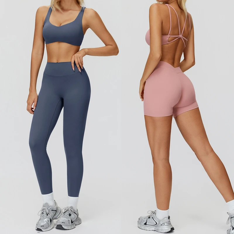 2-Piece Breathable Lightweight Tracksuit Set for Women-Gym Running Yoga Sports Bra High Waist Shorts & Leggings Four-Way Stretch