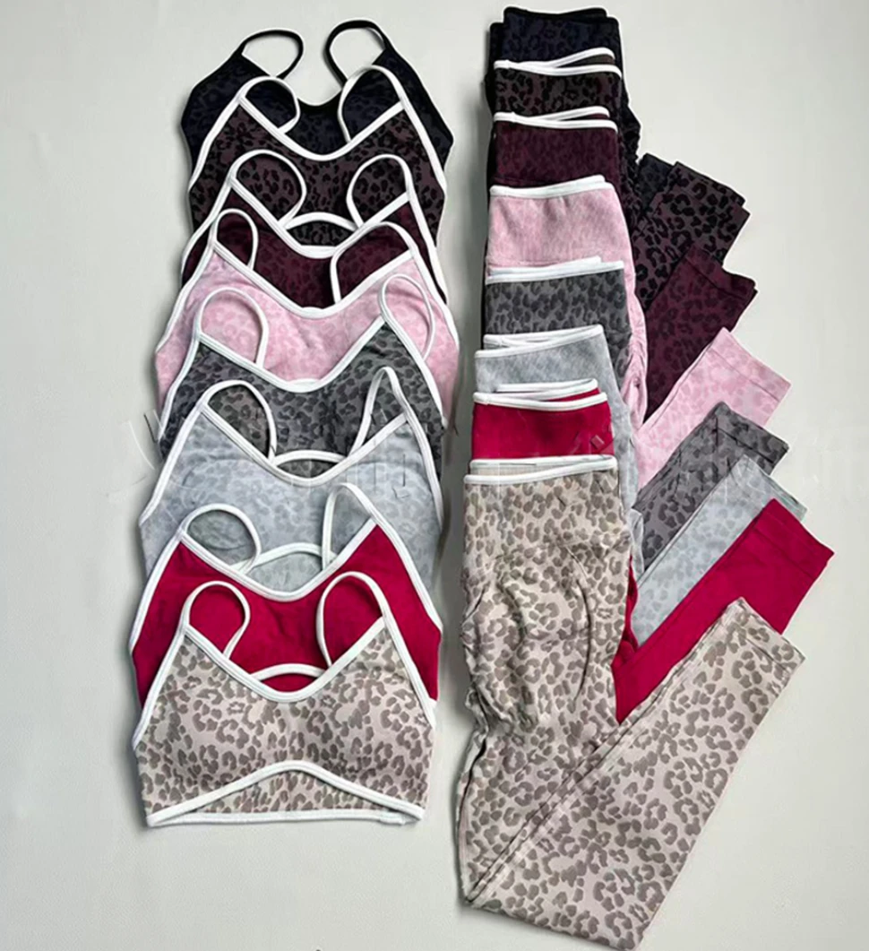 TEV High-Waisted Tight-Fitting Leopard-Print Colorblock Seamless Ankle-Length Wrinkle-Resistant Yoga Leggings