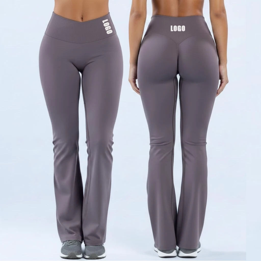 2026 Newest Seamless Yoga Sportswear Gym Sports Straight Wide Leg Flare Pants Leggings For Woman