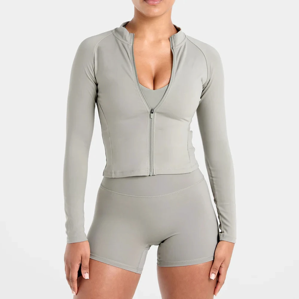 Stand Collar Design Solid Yoga Sportswear Breathable Zipper Jacket Bra Shorts Sets Female Athletic Wear Mid Waist 3 Piece Sets