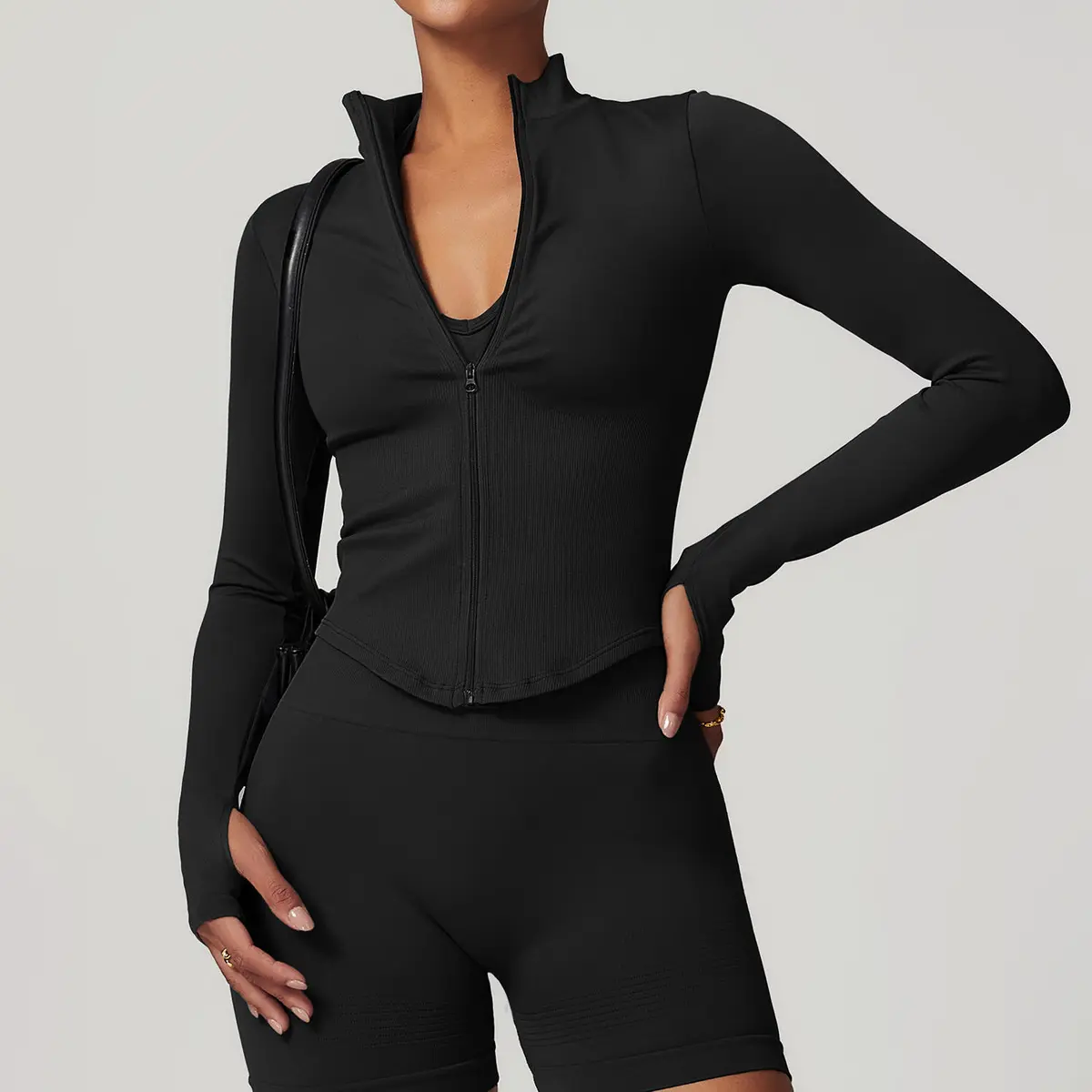 Women's Quick-Drying Yoga Sports Wear Long Sleeve Tight Standing Collar Zipper Breathable Lightweight Outdoor Fitness Clothing
