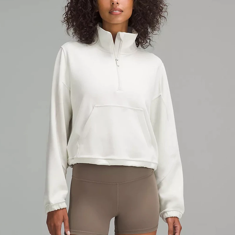 Yoga Stand Collar Half Zipper Jacket Breathable Air Layer Sweater Coat with Loose Long Sleeves Fitness Tops Clothing