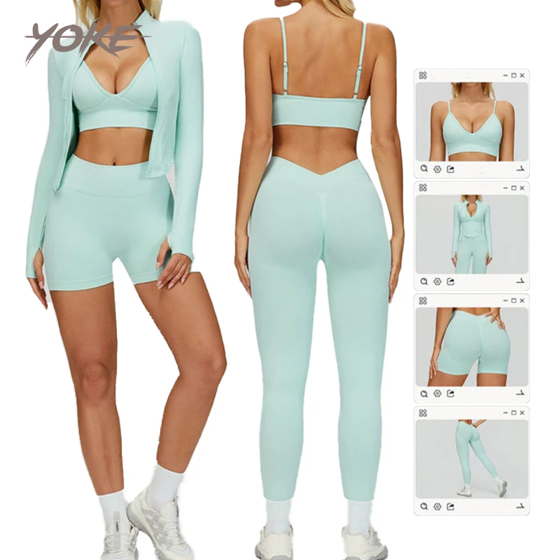 New Custom Arrival Customized Seamless Tight Yoga Set Slim Dry Quickly Fitness Clothing Outdoor Running Four-piece Set