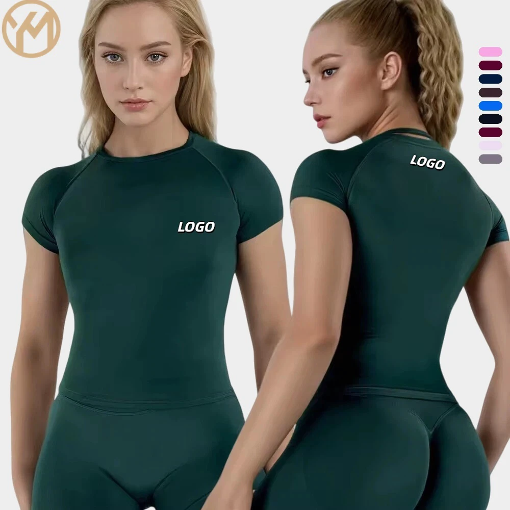 Yimo 14 Colors Women Short Sleeve Slim Soft Seamless Workout Yoga Top Lady Solid Color Sport Female Quick Dry Gym Crop Tops