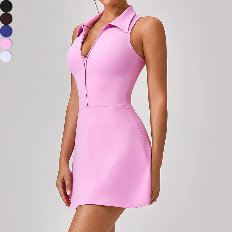 Women's High Waist Yoga Dress Spring Summer Slimming Tight Fit Sports Suit for Running Tennis Fitness Pleated OEM Tennis Wear