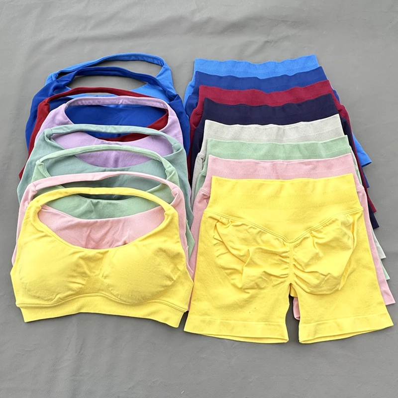 High Quality Sports Bra Workout Leggings Shorts 3 Piece Suit High Elastic Gym Fitness Sets Seamless Yoga Set for Women